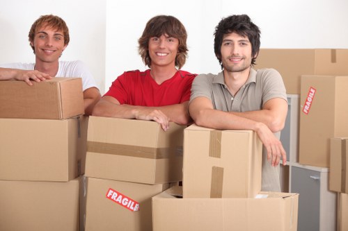 Packed boxes and furniture ready for transport in South Ruislip